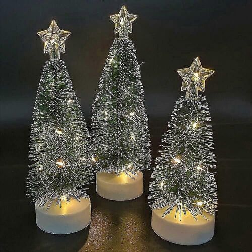 Mini arbre de Noël en cèdre avec lumières LED,paquet de 3 veilleuse décorative pour arbre de Noël
