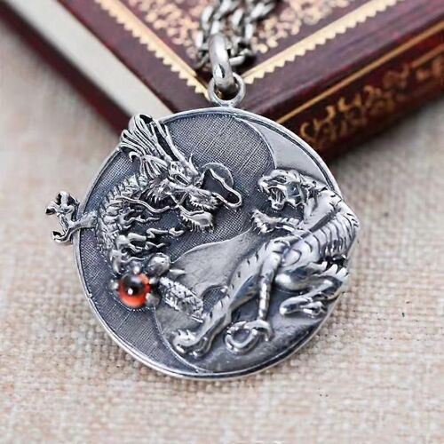 Style National Chinois Dominateur Yin Yang Dragon Tigre Pendentif Mode Hommes S Chaîne Collier Amulette Bijoux