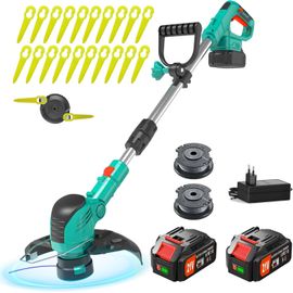 ASFASFq-JWDJ 21v Coupe Bordure sans Fil K80 Coupe-Herbe 2 en 1 - Distance De Coupe De 9 Pouces DéBroussailleuse éLectrique avec 2pc Batterie Applicable à Bordure Pelouses DIY Jardin (Sarcelle)