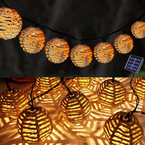 Guirlande Lumineuse Solaire,10 Boules En Rotin Led Solaire Lumineuse,8 Modes Lampe À Boule Solaire En Rotin Pour L'extérieur,Guirlande Lumineuse Exterieure,Blanc Chaud Lumineuse Solaire D'extérieur