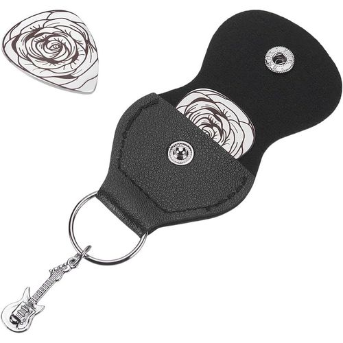 Chenquansarl-1pc Rose Médiator De Guitare Cadeaux Inspirants Porte Clés Médiator De Guitare Acier Inoxydable Avec Étui En Cuir Pu Ensemble De Médiator De Guitare Cadeaux D'anniversaire Pour Guitarist