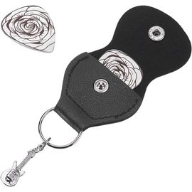 Chenquansarl-1pc Rose Médiator De Guitare Cadeaux Inspirants Porte Clés Médiator De Guitare Acier Inoxydable Avec Étui En Cuir Pu Ensemble De Médiator De Guitare Cadeaux D'anniversaire Pour Guitarist