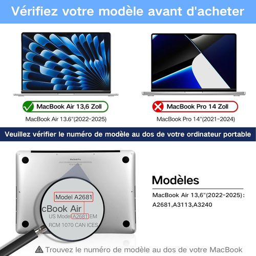 ChicSlick-360° Filtre De Confidentialité Pour Macbook Air 13,6 Pouces (2022-2025,M2/M3/M4), Protecteur D'Écran Anti-Espion Anti-Lumière Bleue, Antireflet Filtre Ecran Confidentialité Portabl[X881]