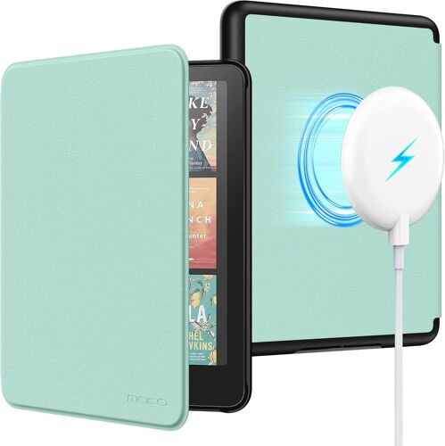 Étui Magnétique Compatible Avec 7"" Kindle Paperwhite Signature Édition 12e Gén 2024 Et Kindle Colorsoft,Coque Compatible Avec Iphone Magsafe Pour Samsung/Anker Wireless Charging Pads,Agave Vert