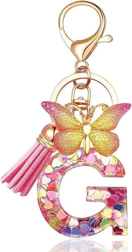 KAL-Rose Porte-Clés Papillon Gland Pour Fille Porte Clef Avec Lettre Porte-Clés Fille Initiale Cadeau Femmes Porte-Clés Or Porte Clé A-Z