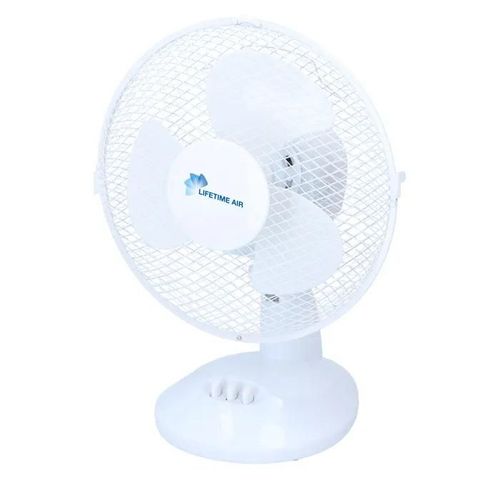 Lifetime Air Ventilateur de Table Ø23cm - 2 Vitesses - Inclinable - Fonction Pivotante - Blanc