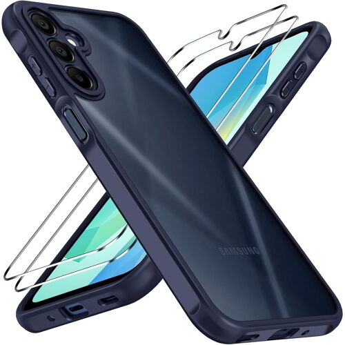 JGD-Anti-Jaunissement HD Clair Coque pour Samsung Galaxy A16 4G / A16 5G avec 2 Pièces Verre Trempé, [Protection Militaire] Transparente Étui de Protection Antichoc Mince Bumper Housse - Bleu