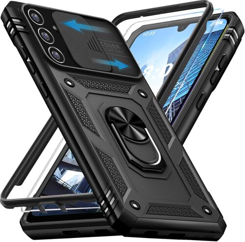 JGD-Coque pour Samsung Galaxy A34 5G avec Verre Trempé, 360° Antichoc Étui de Militaire Protection Anneau Support Renforcée Armure Telephone Housse pour Samsung A34 5G Case (Noir)