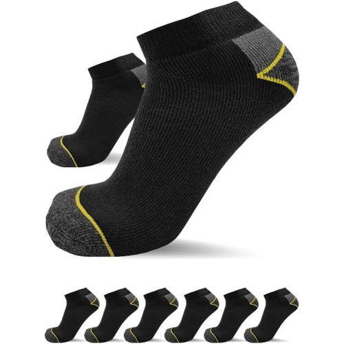 Kjakl-Lot De 6 Paires | Chaussettes De Travail Renforcées Homme Courtes Été | 75% Coton | Antitranspirante | Chaussettes Basses | Socquettes Courtes | Work Socks | Noir-Noir 47-50