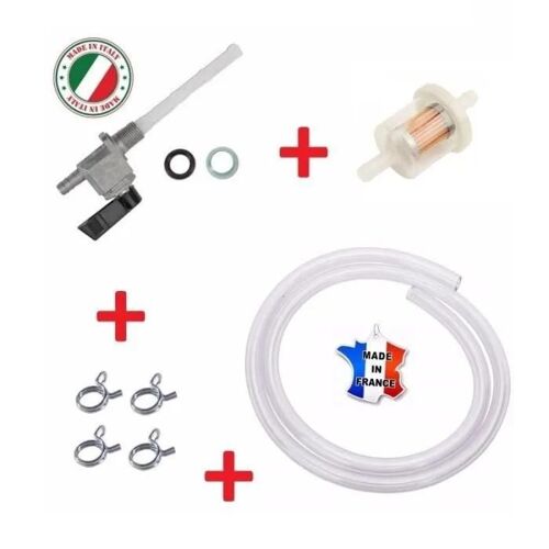 Kit Essence Peugeot 103 : Robinet Noir + Collier Tube + Durite + Filtre A Carburant Moto Mobylette Cyclomoteur Moto