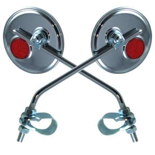 2x Rétroviseur Vélo Chromé Rond 75mm À Collier Réversible Gauche Droite Guidon 22mm Avec Catadioptre Cycle Ville Custom (1 Paire)