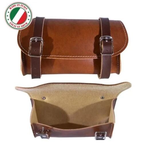 Sacoche De Selle - Simili Cuir - Marron - Boucle D'attache - Vintage - 130 X 30 Mm