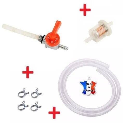 Kit Essence Peugeot 103 : Robinet Rouge Reservoir 3l7 + Collier Tube + Durite + Filtre A Moto Mobylette Cyclomoteur