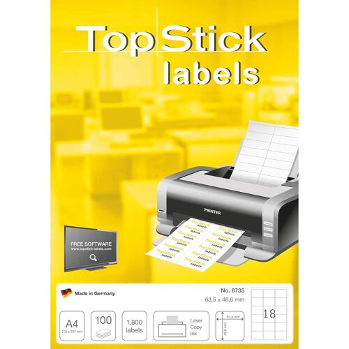 Top Stick Boite De 1800 Etiquettes Universelles, 63,5 X 46,6 Mm, Blanc