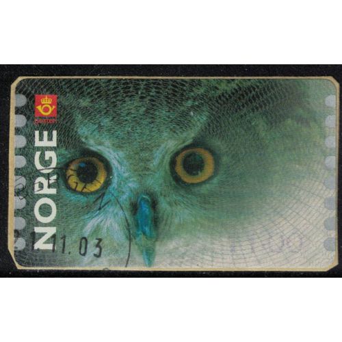 Norvège 2002 Vignette Atm Oblitérée Used Animal Oiseau Bird Owl Hibou Sur Fragment Su