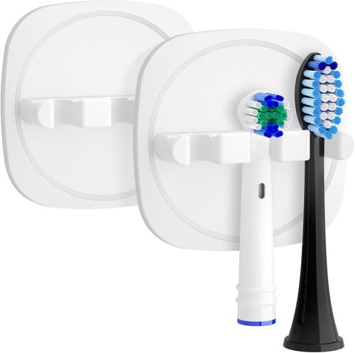 KALANKA-Porte Brosse à Dents Électrique 2 Pièces, Porte-Brosse à Dents Mural avec Autocollant 3M, Support de Tête de Brosse à Dents pour la Salle de Bain, Blanc