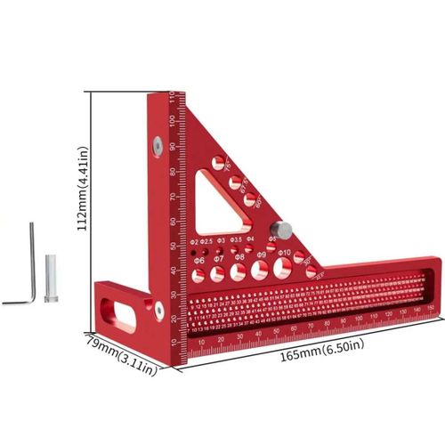 Rapporteur carré de travail de calcul arc-en-ciel 3D,règle de mesure multi-angle avec goupille de cheville,triangler à onglets en aluminium,outil de mesure de disposition - Type A Extended Upgraded