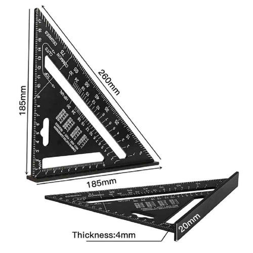 Règle carrée triangulaire en alliage d'aluminium de 7 pouces,rapporteur d'angle,outil de mesure de travail de calcul,jauges carrées de charpentier - Type Black