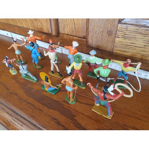 Lot 15 Figurines Collection Starlux Western Cowboys Et Indiens (Far West)