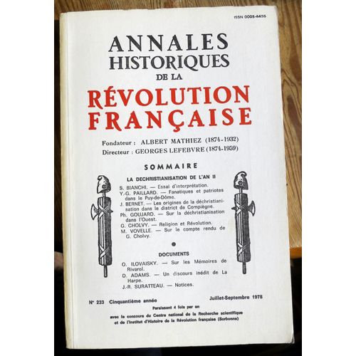 Annales Historiques De La Revolution Francaise 233, Juillet-Septembre 1978