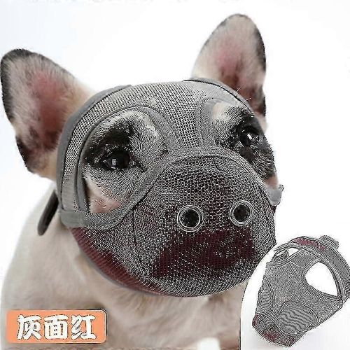 (S-Gris-Rouge) Muselière Pour Chien À Museau Court, Muselière Bouledogue Réglable En Maille Respirante Pour Mâcher Briting-Yvan
