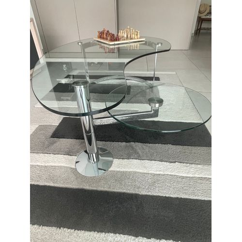 Table Basse De Salon , En Verre Trempé, Avec Plateau Amovible.