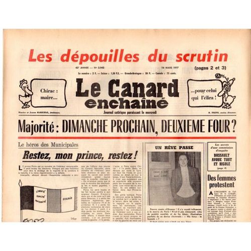 Canard Enchaîné (Le) - N° 2942 - 16 Mars 1977 - Majorité : Dimanche Prochain, Deuxième Four ?