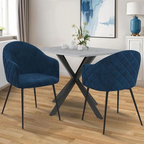 Lot De 2 Chaises De Salle À Manger, Fauteuils De Table Moly En Velours Gaufré Bleu Canard
