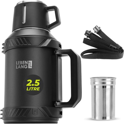 SUBZONAL-thermos café 2,5 litre - 24h au chaud Incl. gobelet, passoire à thé & sangle de transport I Bouteille isotherme inox I Termos cafe Bouteilles isothermes Termo Termosse