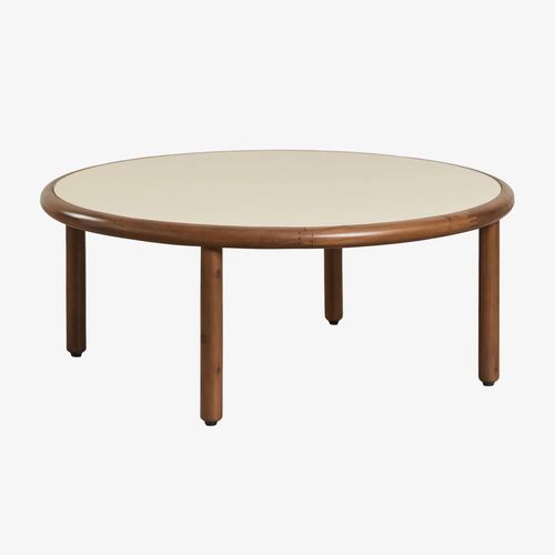 Table Basse Ronde En Bois D'acacia Olivia Beige Semoline Ø80 Cm