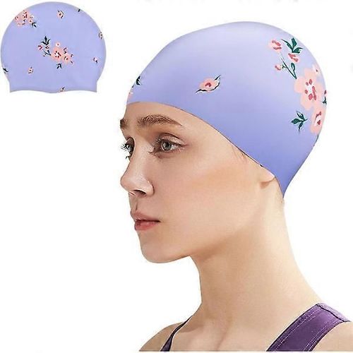 Bonnet De Bain Femme, Bonnet De Bain En Silicone Pour Cheveux Longs, Bonnet De Bain Imperméable Pour Femmes Et Filles - Violet