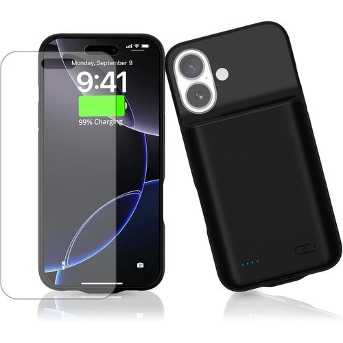 Coque De Batterie Pour Iphone 16 (6,1""),[7000mah] Batterie Externe Rechargeable, Charge Intelligent,Puissante Chargeur Portable Boitier D¿Extension L'étui Pour Iphone 16,15w-Noir