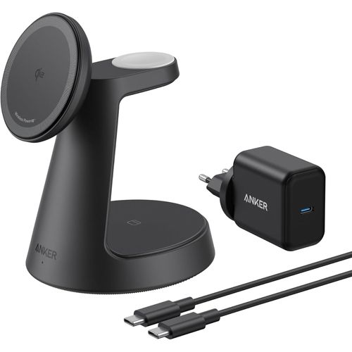 Subzonal-Anker Maggo Chargeur Induction Iphone 3 En 1 Magsafe 15w (Socle), Chargeur Sans Fil Certifié Qi2 Compatible Magsafe, Pour Iphone 16/15/14/13, Apple Watch, Airpods Pro, Et Plus (Adaptateur Fo