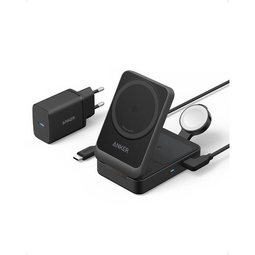 Asfasfq-Maggo Chargeur Induction Iphone 3 En 1 Magsafe 15w, Base De Recharge Sans Fil Certification Qi2 Compatible Avec Magsafe, Pour Iphone 16/15/14/13 Airpods Watch(Chargeur Usb C 40w Inclus)