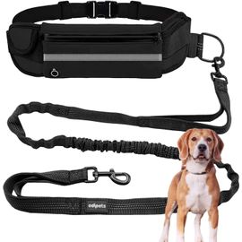 , Laisse Canicross, Main Libre Chien, Pour Ceinture, Running, Anti-Tirons, Réfléchissant, 160-220 Cm (Noir)