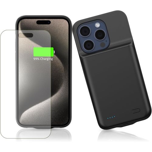 Kalanka-Coque Batterie Pour Iphone 15 Pro Max, 8500 Mah,Étui De Chargement Portable Fin, Chargeur D'alimentation Rechargeable Compatible Pour Iphone 15 Pro Max,(6,7 Pouces) (Noir)