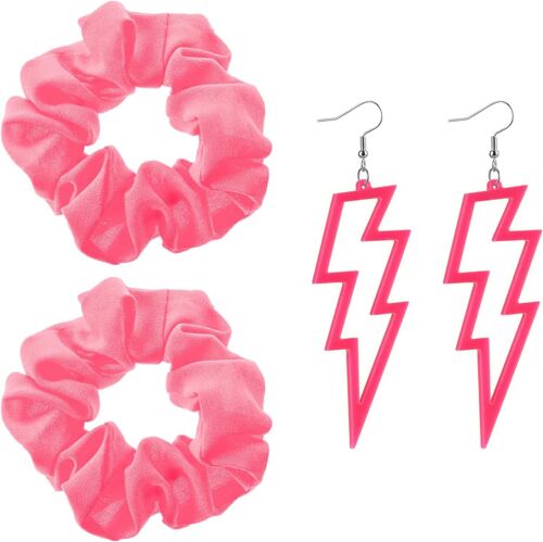 Lot De 4 Élastiques À Cheveux Fluo Et Néon Pour Femme - Boucles D'oreilles Fluo Des Années 80 Et 90 - Accessoires Néon (Jaune) 