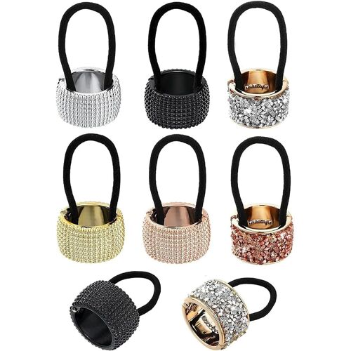 6pcs Strass Queue De Cheval Élastique Métal Scrunchies Support De Cheveux Punk Gothique Élastique Corde De Cheveux Convient Aux Femmes Filles Mélanger Les Couleurs