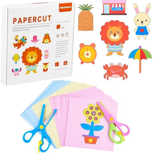 Asas-2 Ciseaux De Sécurité Pour Enfants Avec 100 Pièces Pour Découper Le Papier Pour Les Fournitures De Bricolage,Ciseaux D'apprentissage Pour Enfants,Ciseaux En Plastique Pour Le Bricolage