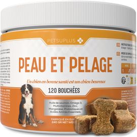 Jgd-Peau Et Pelage - Complement Alimentaire Chien Avec Omega 3 Et Huile De Saumon Pour Chien. Contre Démangeaisons, Peau Sèche, Irritations, Perte De Poils Et L'irritabilité - 120 Bouchées