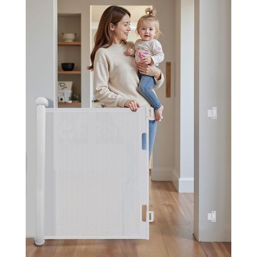 Barrière De Sécurité Rétractable Escalier 0-140 Cm,Barriere Enfant Retractable Pour Escaliers Et Portes,Barriere De Securite Enroulable Avec Verrouillage Sécurisé,Utilisation À Une Main