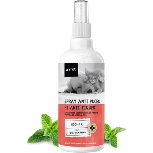 Asfasfq-Spray Anti Puce Anti Tique Chien Et Chat 500ml - Spray Non Tachant Avec L'arbre À Thé, Clou De Girofle, Menthe Poivrée Chatons & Chiots - Toutes Races & Tailles