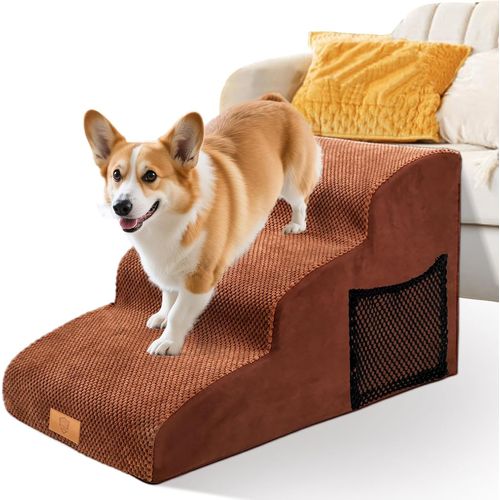 Asfasfq-Escaliers Pour Chiens À 3 Marches, Rampe Pour Chiens En Éponge Haute Densité, Escalier Mousse Chien Pour Animaux De Compagnie Avec Couvercle Amovible Pour Monter Canapé Et Lit, Jaune-Brun