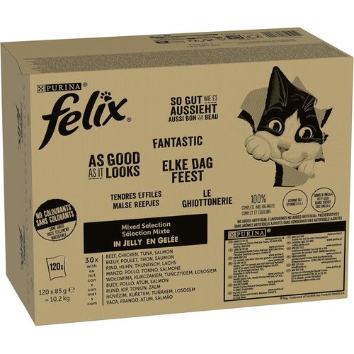 Asfasfq-Felix Nourriture Humide Pour Chat En Gelée, Mélange De Variétés, Lot De 120 (120 X 85 G)