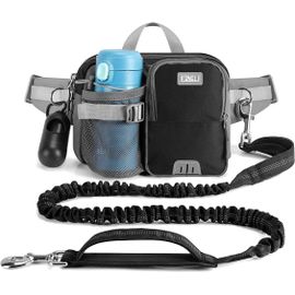 Cmjaagur-Laisse Canicross Chien, Ceinture Canicross Chien Avec Téléphone Portable, Porte-Bouteille D'eau, Anti-Tirons, Réfléchissant, Idéal Pour Course À Pied, Jogging Et Marche, 123-180 Cm[M387]