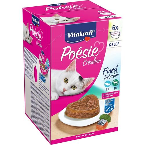 Asfasfq-Poésie Création, Finest Selection, Pâtée Humide Pour Chats, Gelée Au Saumon Et Épinards, Avec Gibier Et Canneberge En Gelée, Sans Sucre Ajouté Ni Céréales (1 Paquet 6x 85g)