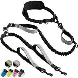 Cmjaagur-Laisse Double Mains Libres Pour 2 Chiens De Grande Et Moyenne Taille ¿ Longe Ceinture Anti-Traction Avec Coutures Réfléchissantes ¿ Accessoire Chiens Canicross, Running, Randonnée[M877]