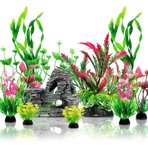 Kalanka-Aquarium Decoration Plante, Plantes Artificielle Aquarium Deco Et Rocher Polyrésine Grotte Ornement, Cachette Décoration Pour Aquarium Poissons, 12 Pièces