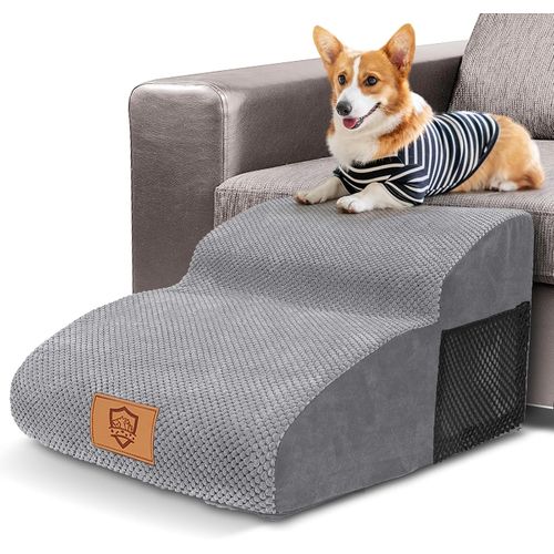 Asfasfq-Escaliers Pour Chiens À 2 Marches En Éponge Haute Densité, Échelle Large Pour Animaux De Compagnie Avec Housse Amovible Et Lavable, Escaliers Chien Antidérapant Pour Monter Canapé Et Lit, Gri