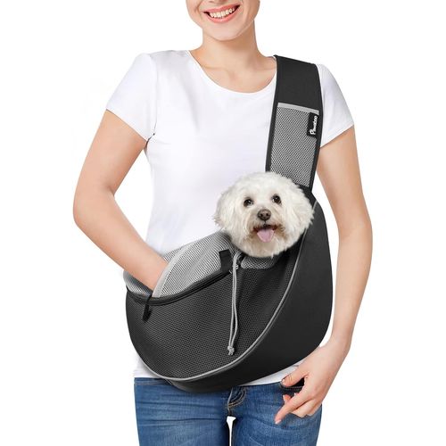 Asfasfq-Sac De Transport Réglable Pour Animal De Compagnie, Sac À Bandoulière Mains Libres Avec Poche Zippée Tactile, Sac À Dos En Maille Respirant Pour Chiens Avec Boucle En D Pour Voyage, L - Noir